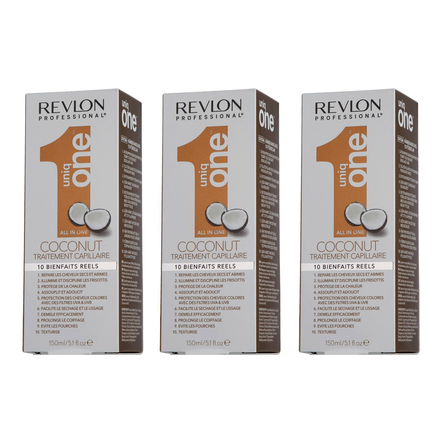 3x Revlon Professional Uniq One All in One Coconut Hair Treatment 150ml